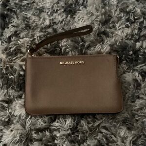Michael Kors Wristlet Wallet – Brown Saffiano Leather – Zip Pouch
